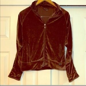 BCBG Brown Velour Zip Up Sweater Size Medium